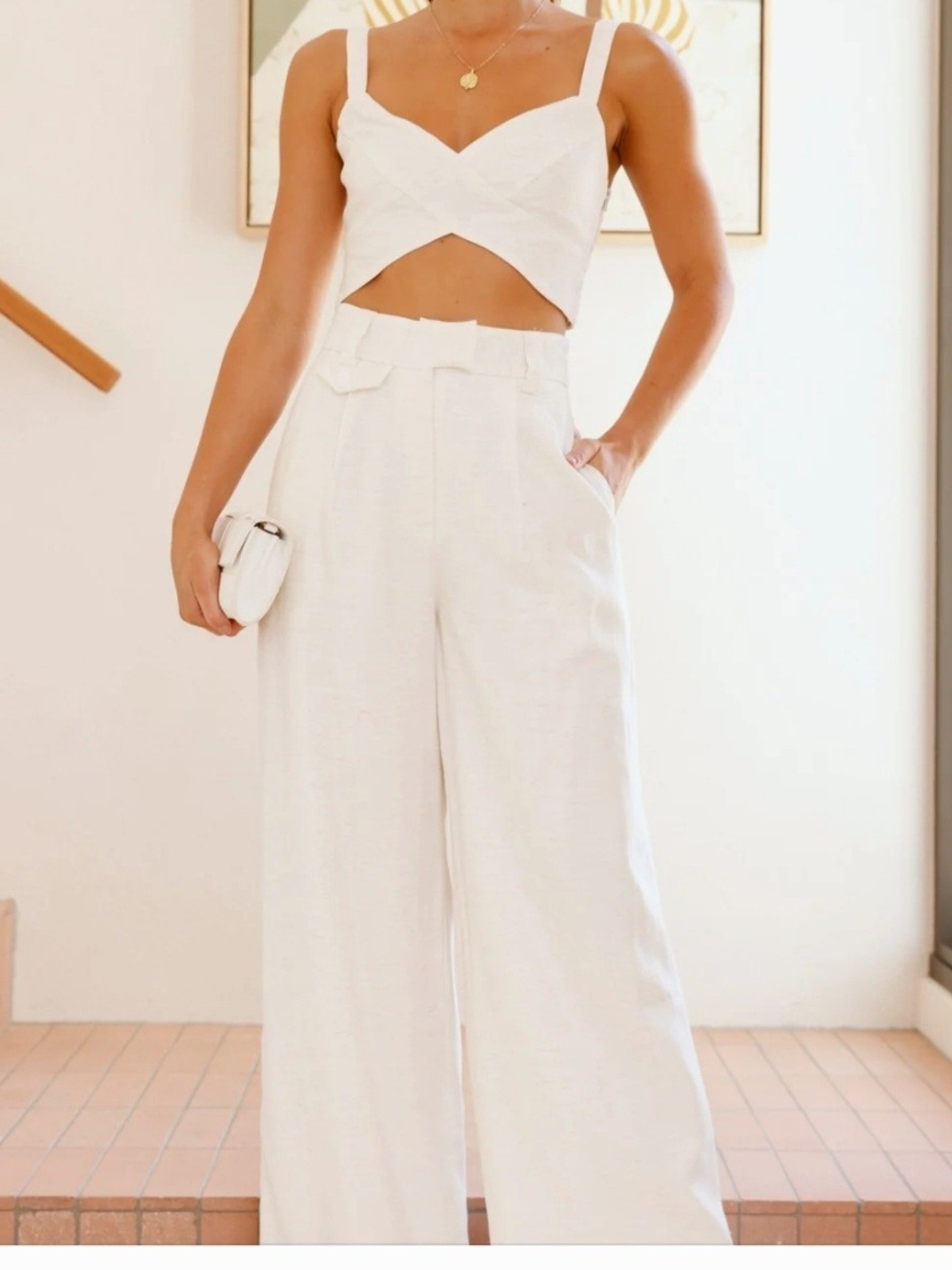 Women’s High-Waist White Wide-Leg Linen Pants